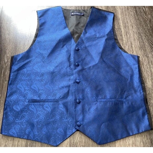 Vintage Pierre Cardin Vest Mens sz Large Blue Paisley V Neck Sleeveless Button - Picture 2 of 13